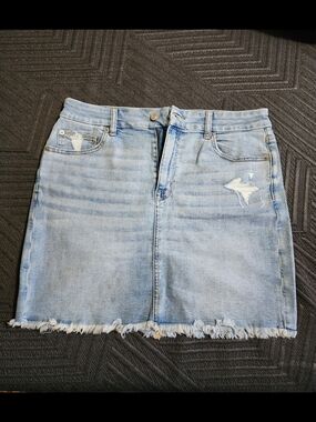 American Eagle Outfitters Light Blue Distressed Denim Mini Skirt